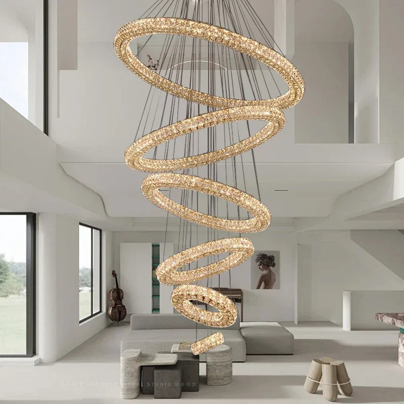 Afralia™ Crystal Pendant Light, Dimmable, Remote Control, High Ceiling Decoration