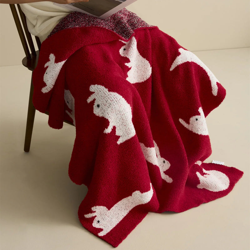 Afralia™ Lively Rabbit Microfiber Knitted Throw Blanket - Cute & Cozy for Bed, Sofa, Couch, Car