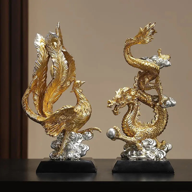 Dragon Phoenix Resin Sculpture by Afralia™ for Home Office Decor & Bookshelf Ornament