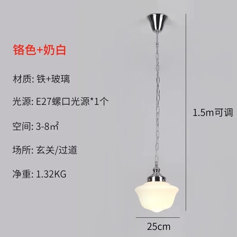 Afralia™ Cream Glass Pendant Lights LED E27 Retro Hanging Lamp for Bedroom, Kitchen, Restaurant