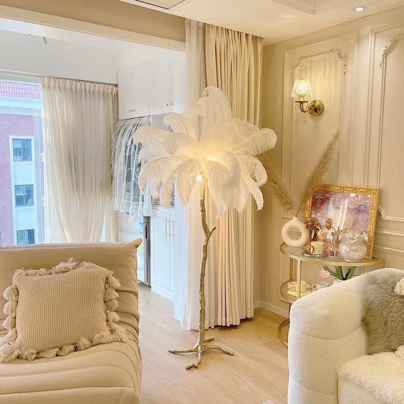 Afralia™ Elegant Feather Floor Lamp with Adjustable Bulbs for Stylish Home Decor