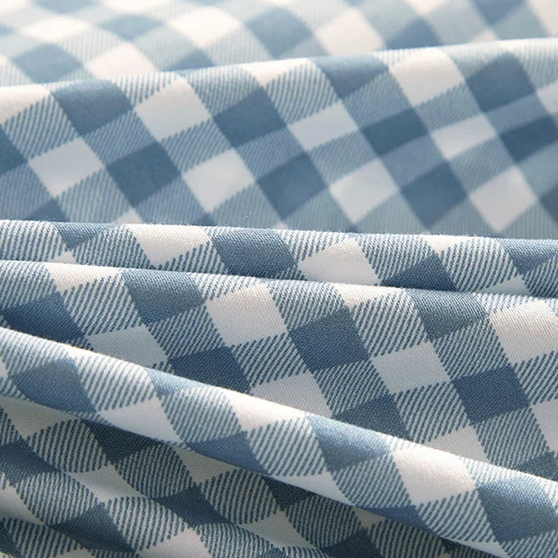 Afralia™ Japanese Grid Printed Cotton Bedding Set in Queen/King for Cozy Sleep