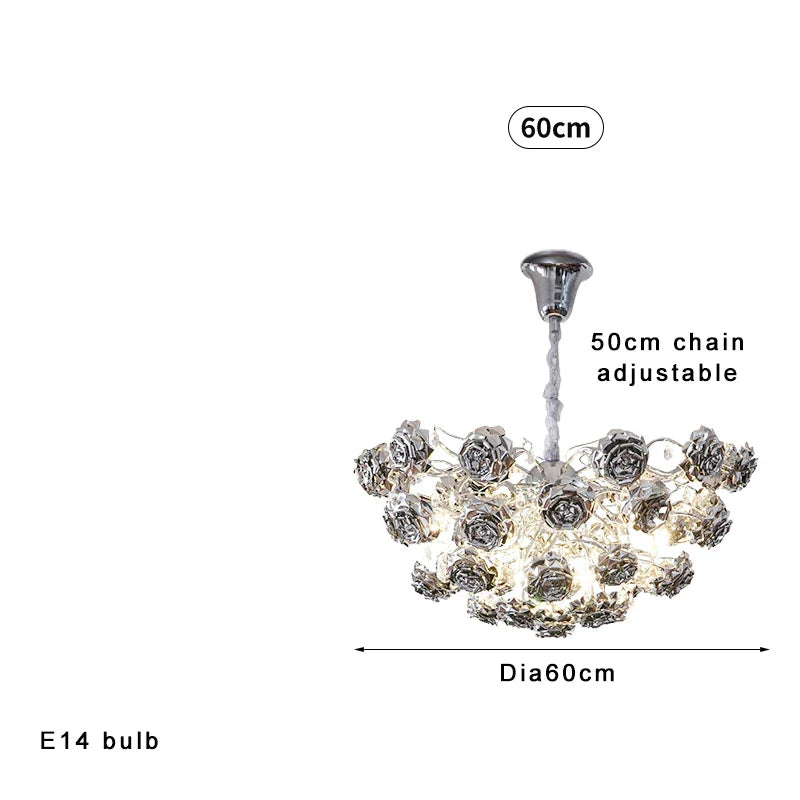 Afralia™ Stainless Steel Rose Chandelier: Luxury Chrome Ceiling Light for Hotel Villa Decor