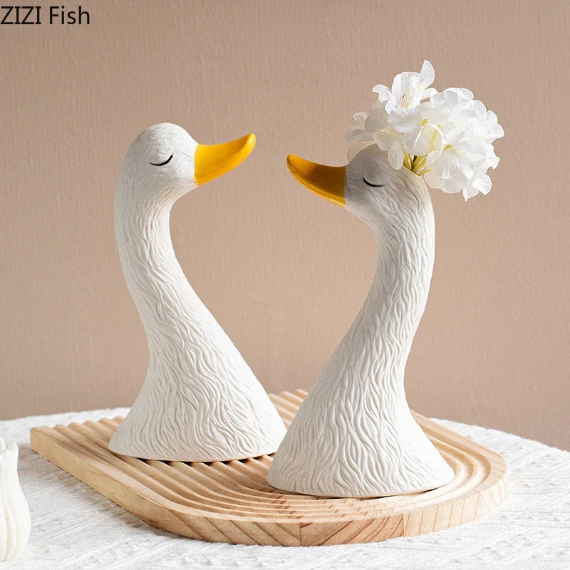 Afralia™ Swan Ceramic Vase: Elegant Desk Decor, Floral Arrangement, Room Aesthetic