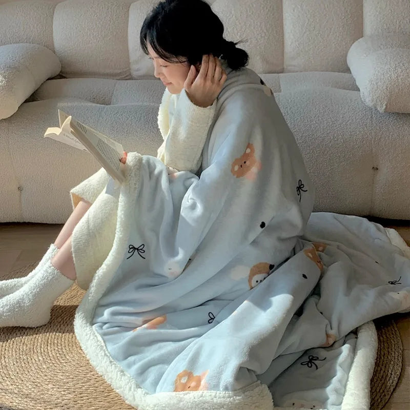 Afralia™ Korean Cartoon Plush Blanket, Soft Nap Sofa Cover for Home Dormitory