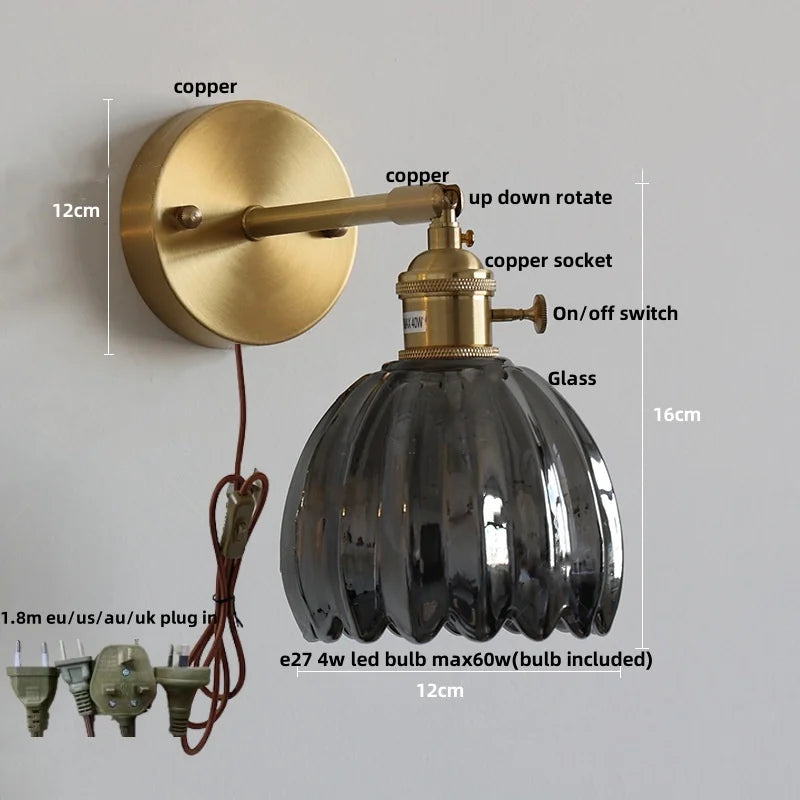 Afralia™ Clear Glass LED Wall Lights Up Down Rotate Copper Nordic Sconce Fixtures