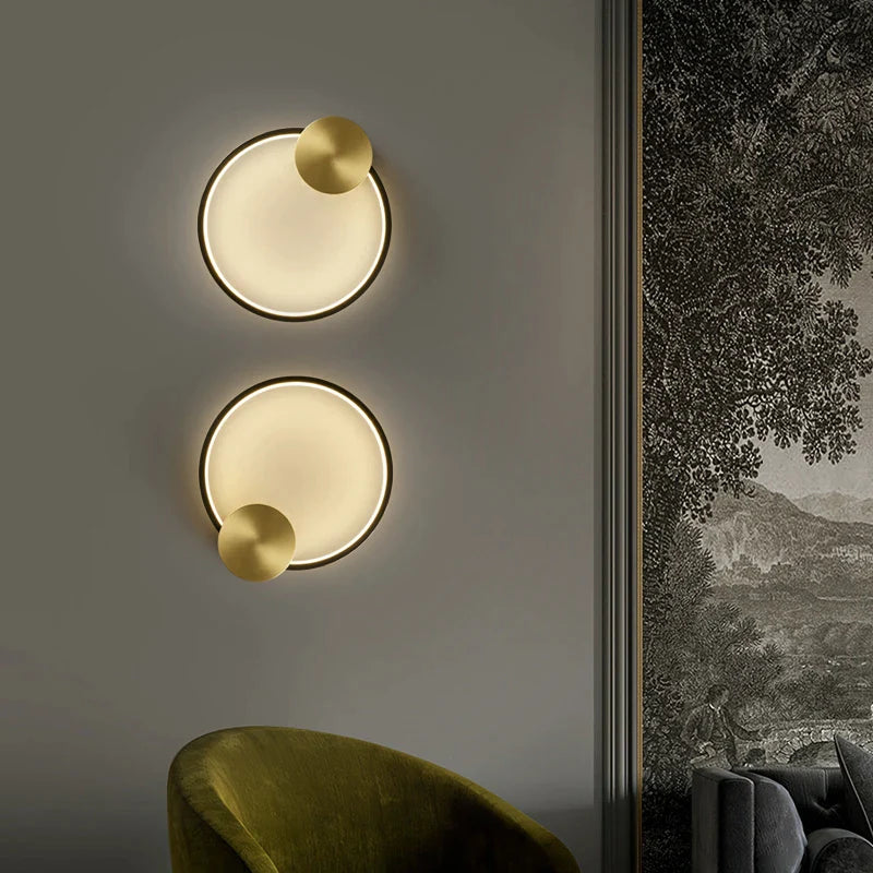 Afralia™ Round Brass Ring LED Wall Sconce for Home Art Deco and Elegant Lighting