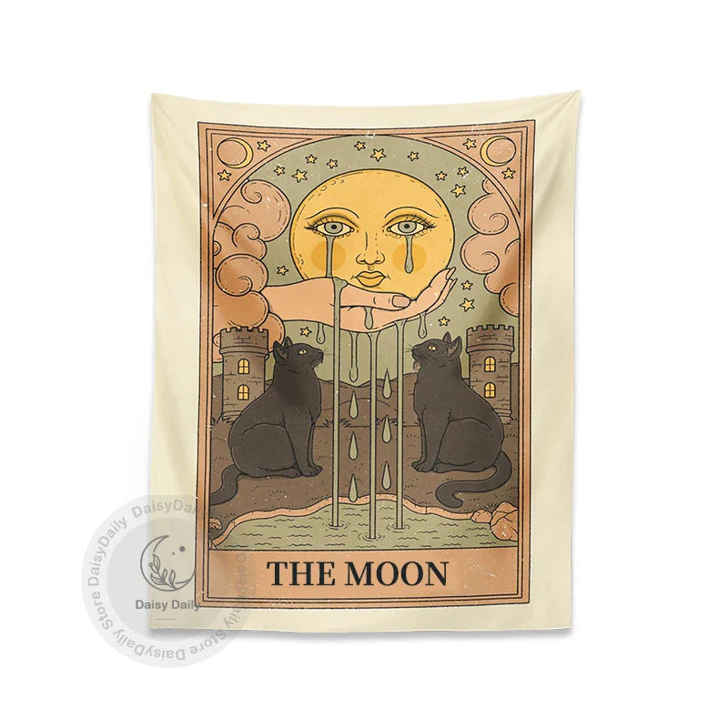 Moon Cat Tarot Wall Hanging - Afralia™ Mystical Room Decor