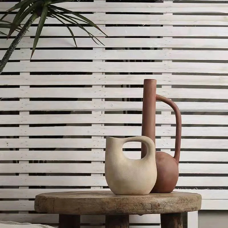 Afralia™ Geometric Stoneware Vase Vintage Art Craft Home Decor Ornaments