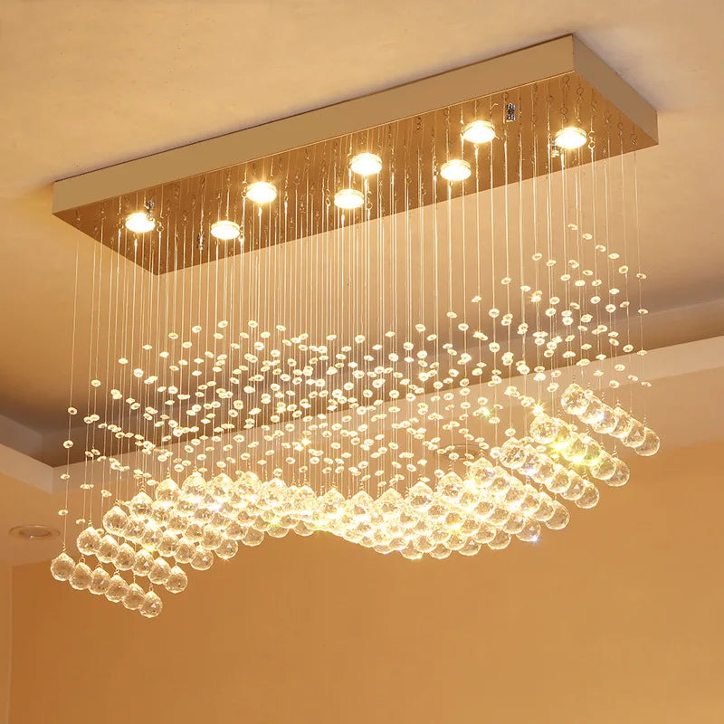 Afralia™ Wave Art LED Crystal Chandelier Chrome Finish Modern Suspension Lighting
