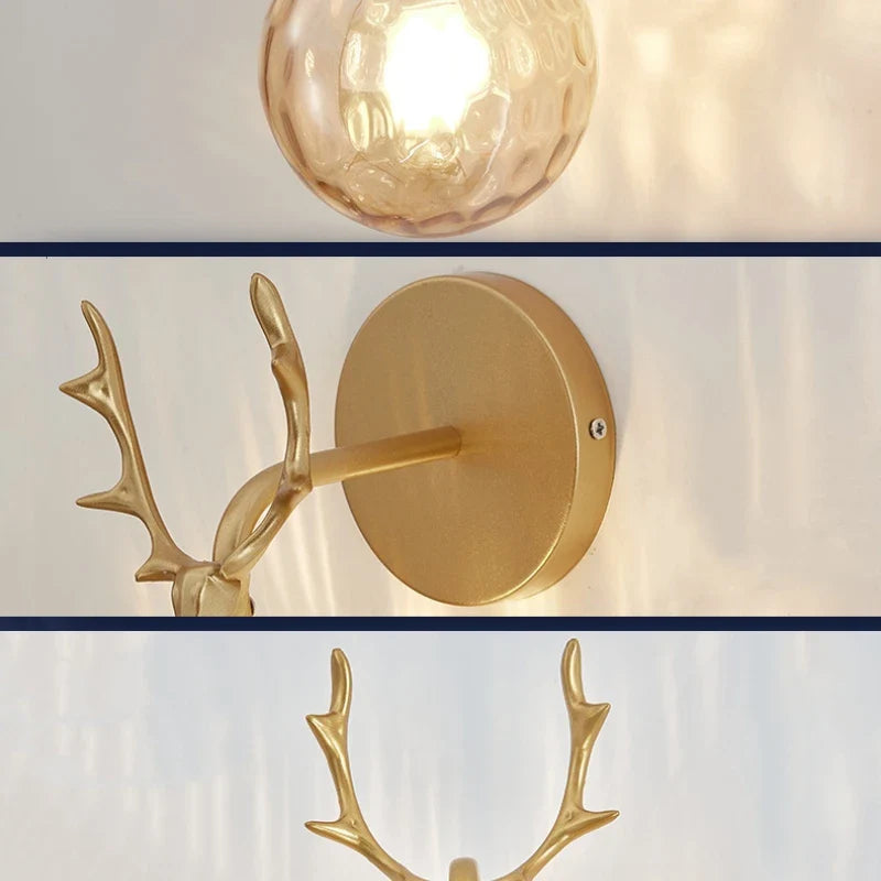Afralia™ Retro Antlers Glass Ball Wall Lamp for Indoor LED Decor Lighting