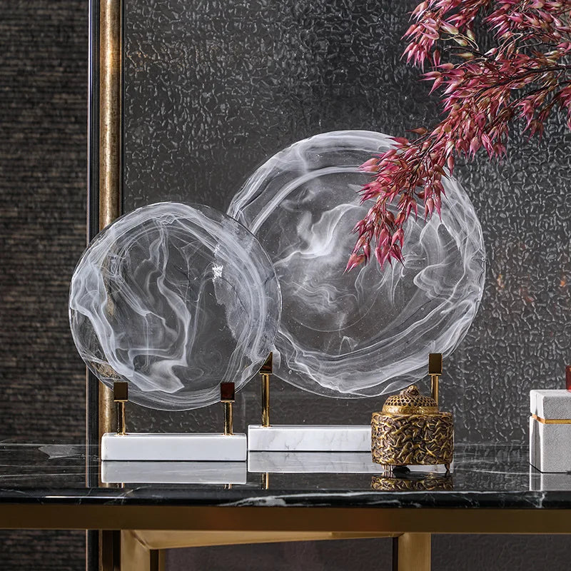 Afralia™ Geometric Disk Marble Clear Glass Cake Craft Home Decor Figurines