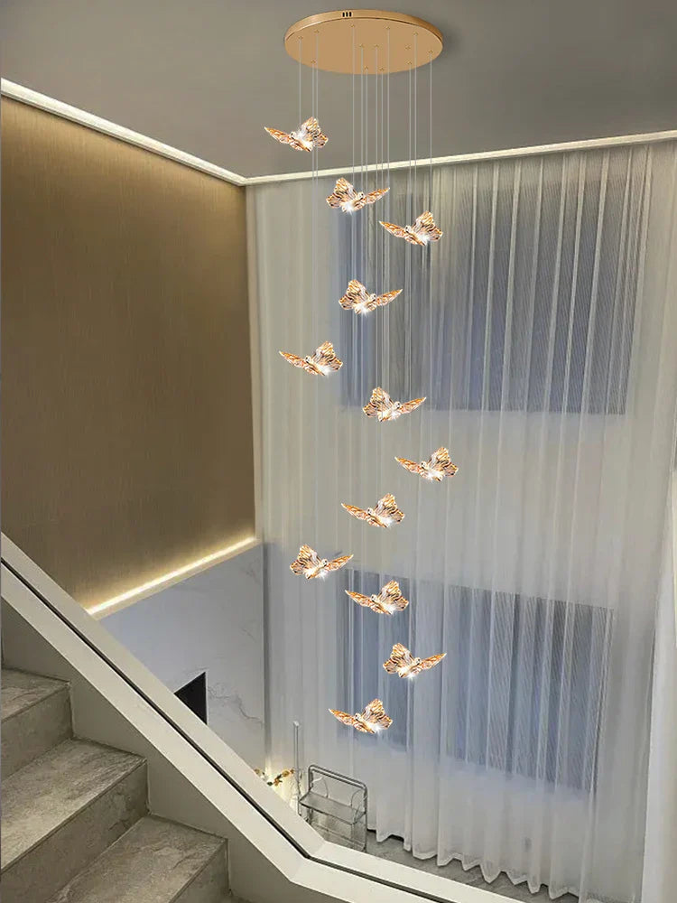Afralia™ Butterfly Chandelier Staircase Suspended Loft Pendant Light for Living Room & Hallway