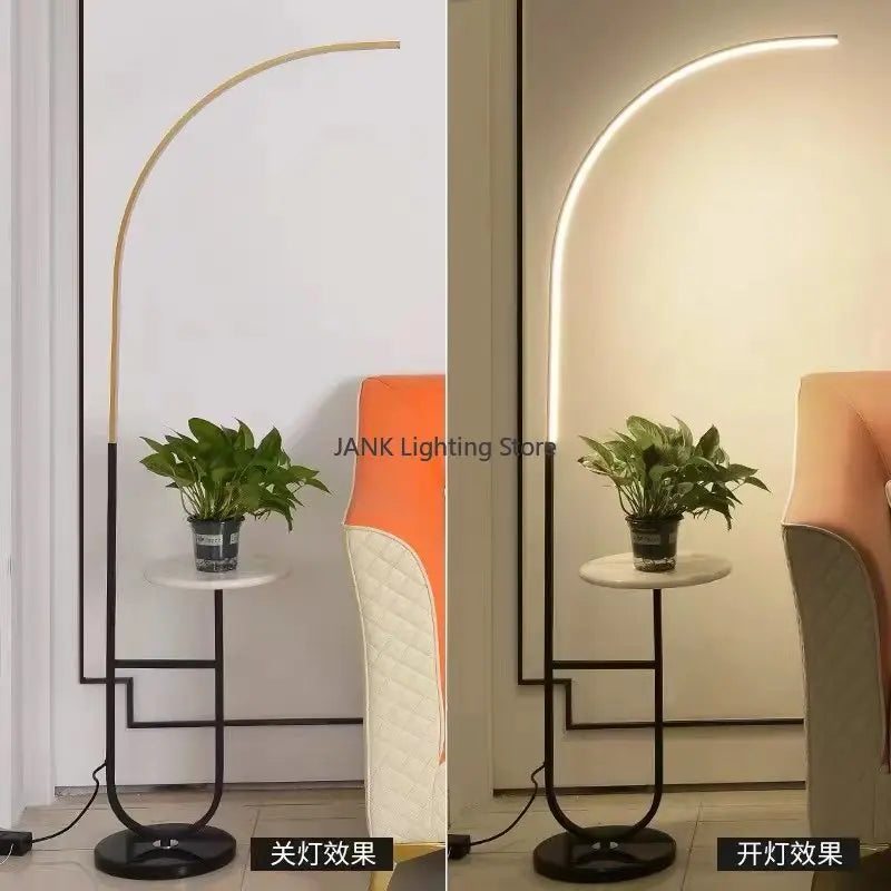 Afralia™ Marble Tray Floor Lamp: Curved Design, LED Lighting, Eye Protection, Home Decor