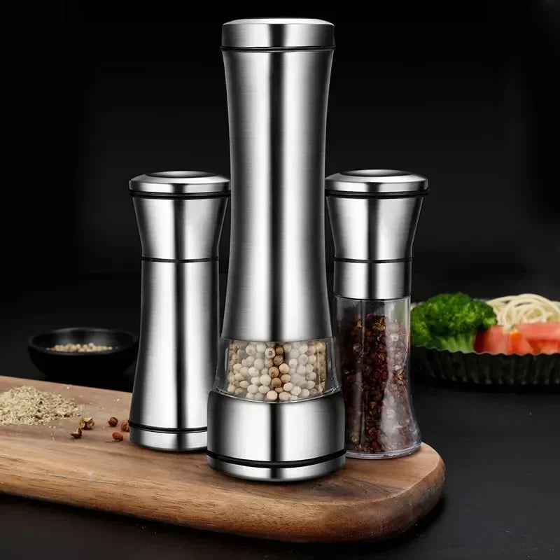 Afralia™ Stainless Steel Spice Mill Shakers with Condiment Container