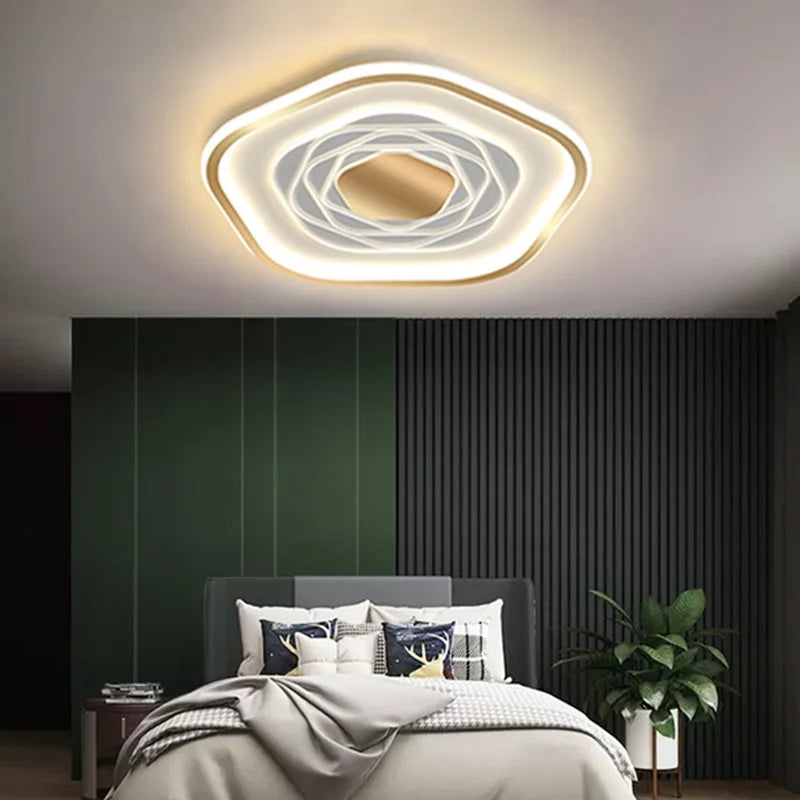 Afralia™ Pentagonal LED Chandelier Ceiling Light for Modern Living Room and Bedroom
