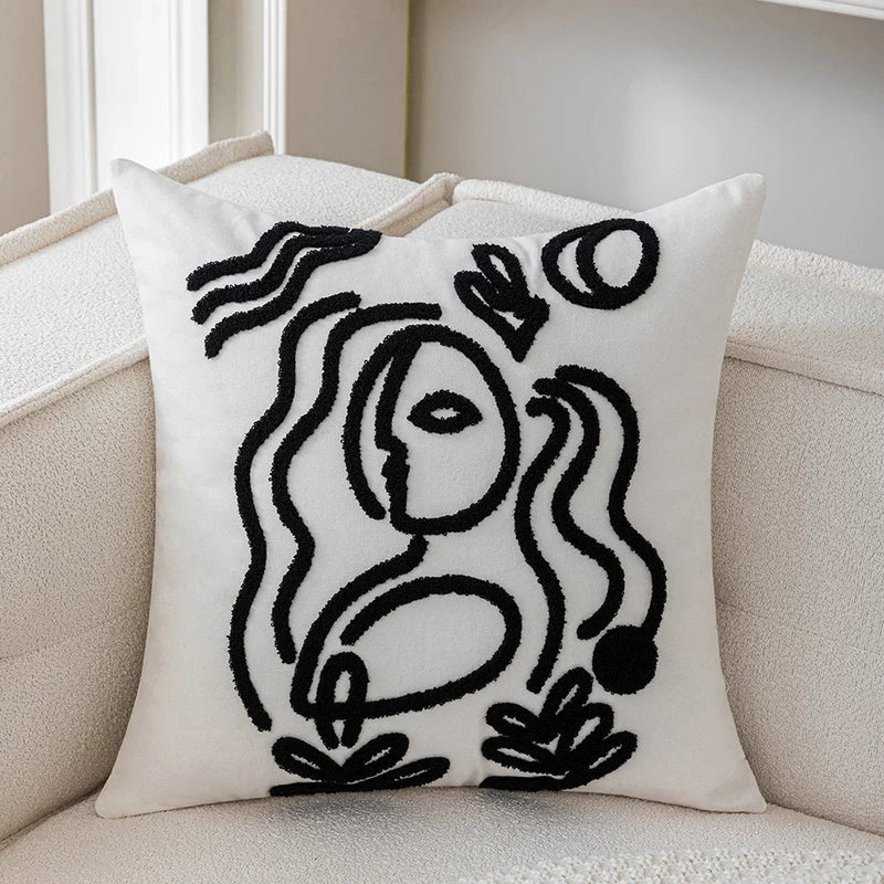 Afralia™ Abstract Art Line Cushion Cover Plush Embroidered Pillowcase