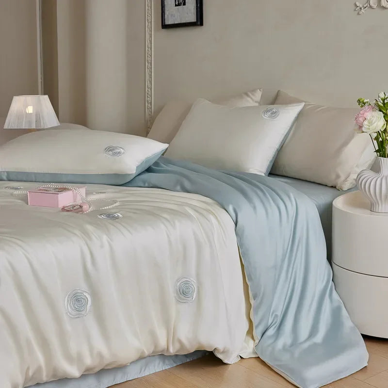 Afralia™ Luxury Embroidery Rayon Bedding Set for Cool Summer Comfort