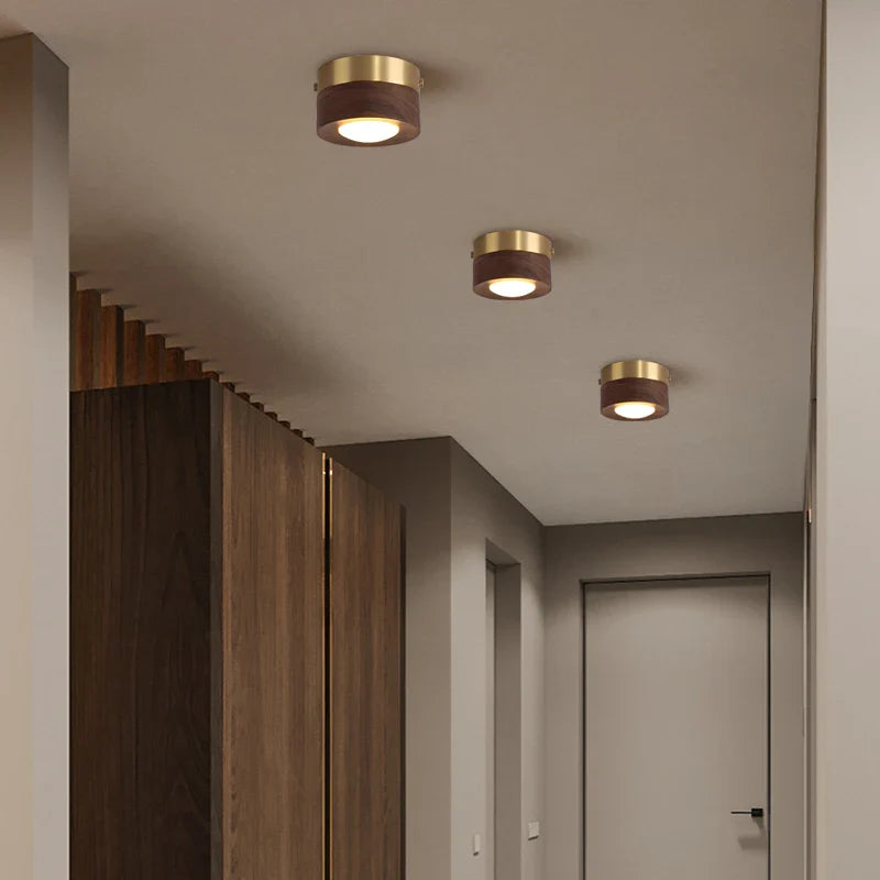 Afralia™ Walnut Wood Ceiling LED Lights Home Decor Spotlights