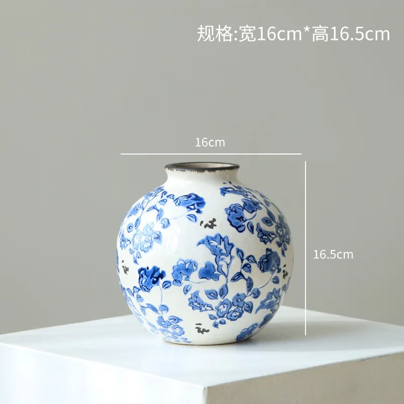 Afralia™ Blue & White Porcelain Gourd Teapot Vase - Chinese Retro Flower Arrangement Accessories
