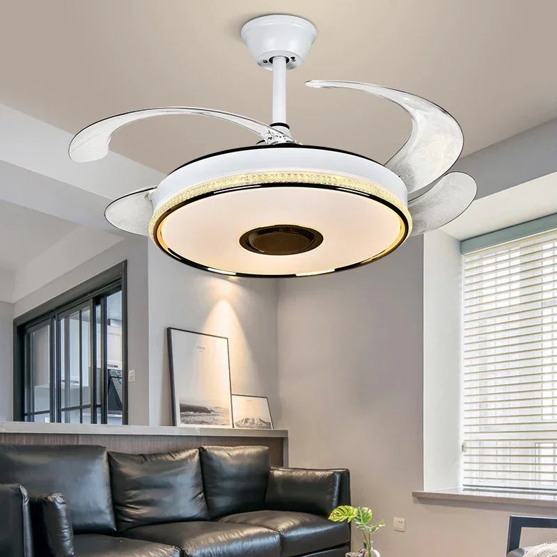 Afralia™ 90 Modern Ceiling Fan with Bluetooth Speaker, LED Light, and Remote Control