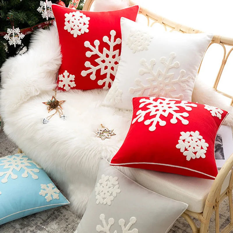 Afralia™ Christmas Snowflake Embroidered Cushion Cover 45x45cm for Home Decor & Noel Party