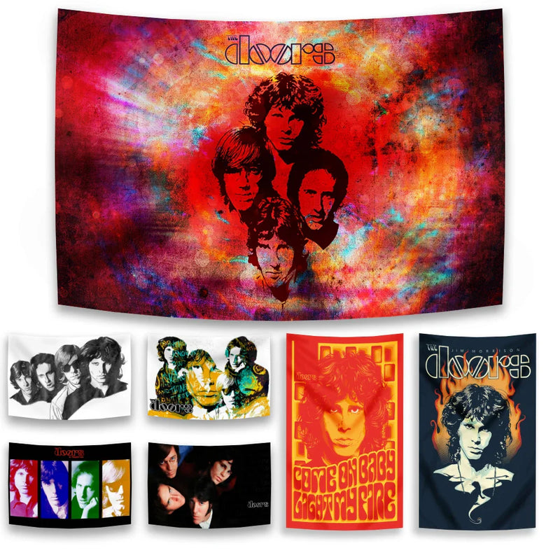 The Doors Rock Band Wall Tapestry by Afralia™ - Bohemian Bedroom Decor