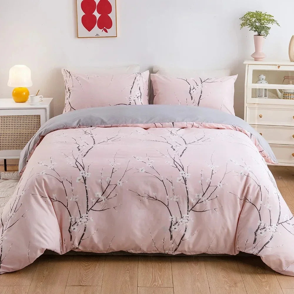 Afralia™ Plum Blossom Double Duvet Set: Soft Skin-Friendly Quilt Cover & Pillowcase