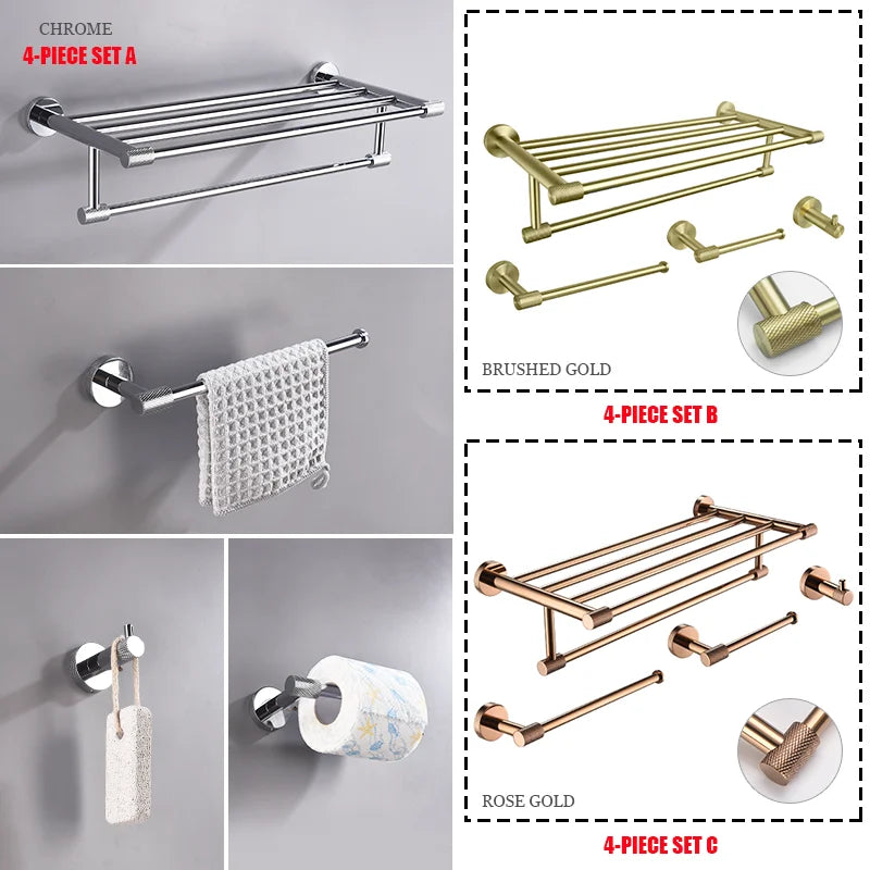 Afralia™ Stainless Steel Bathroom Hardware Set: Towel Rack, Toilet Paper Holder, Towel Bar, Hook