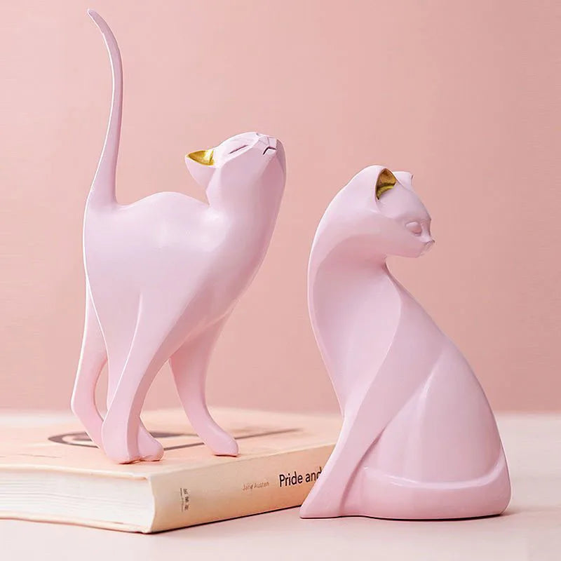 Afralia™ Pink Cat Sculpture for Modern Home Decor and Shelf Display