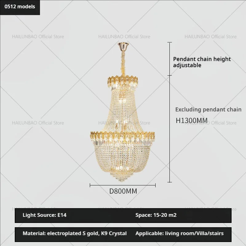 Afralia™ Crystal Chandelier: Luxury Duplex Hotel Living Room Stairwell Design