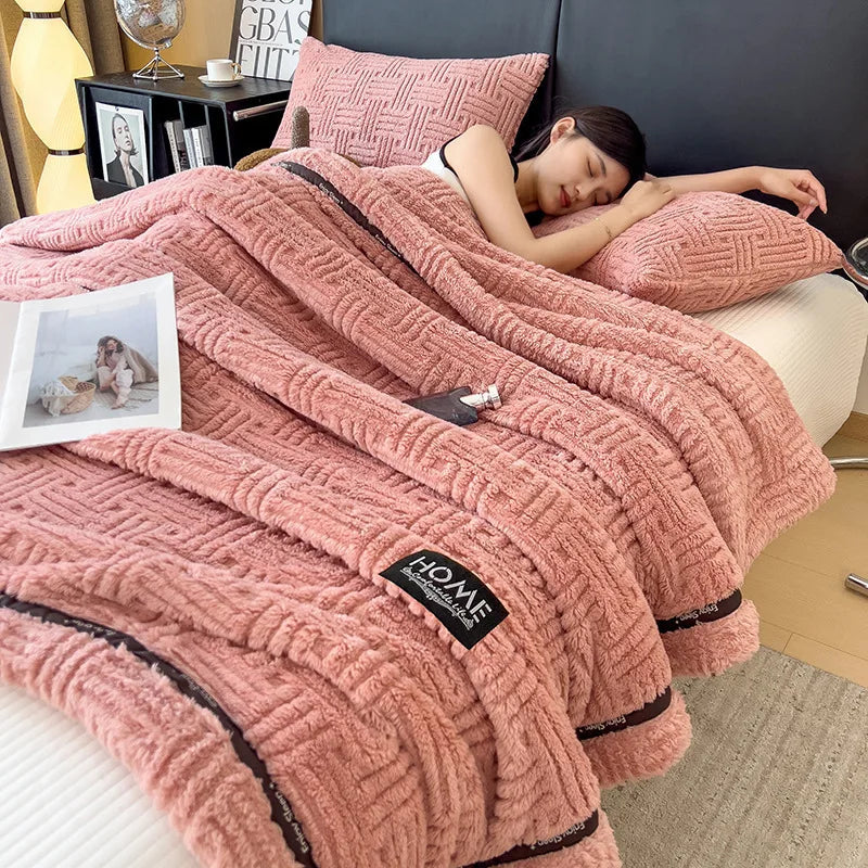 Afralia™ Soft Coral Fleece Sofa Blanket for Autumn Winter, Single Double Comforter