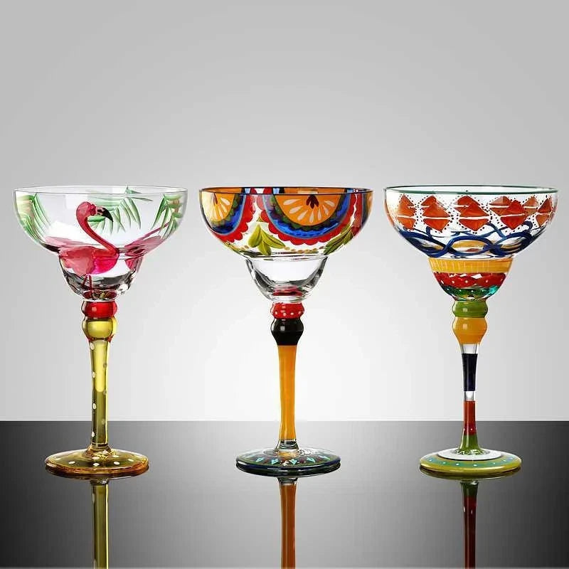 Afralia™ Handmade Colorful Margarita Wine Glasses Set for Home Bar, Wedding Party Drinkware