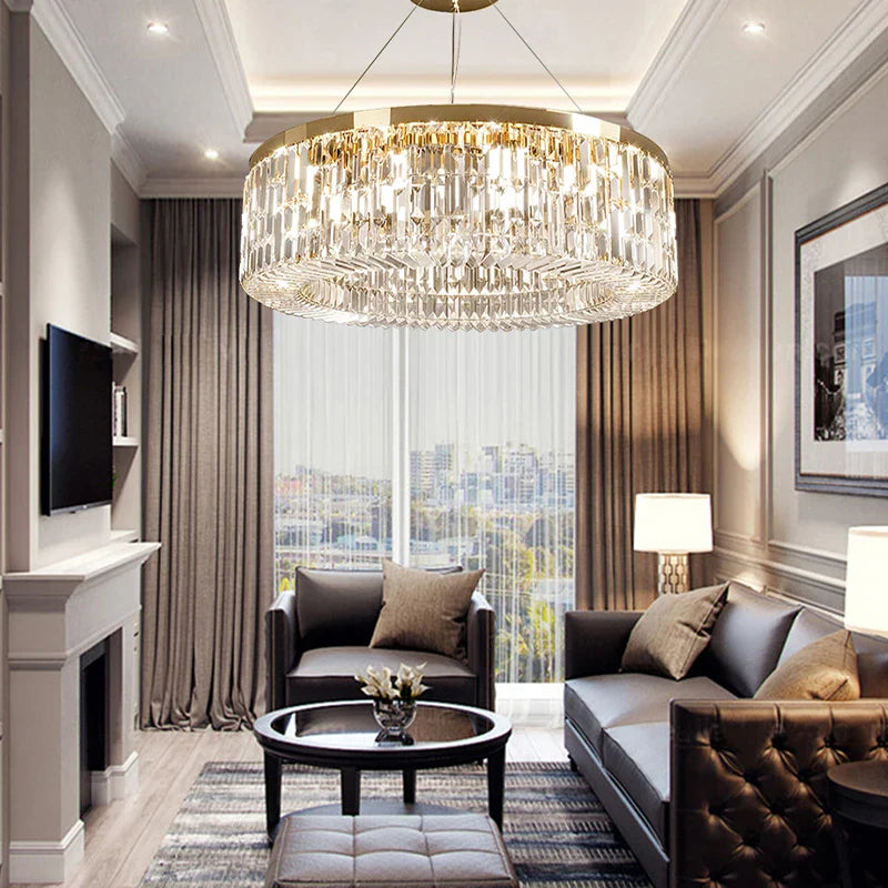 Afralia™ Modern LED Crystal Ceiling Chandelier Golden Lustres for Living Room