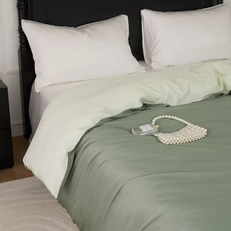 Afralia™ Double Layer Satin Queen Duvet Set Smooth & Cool Luxury Quilt Cover Pillowcases