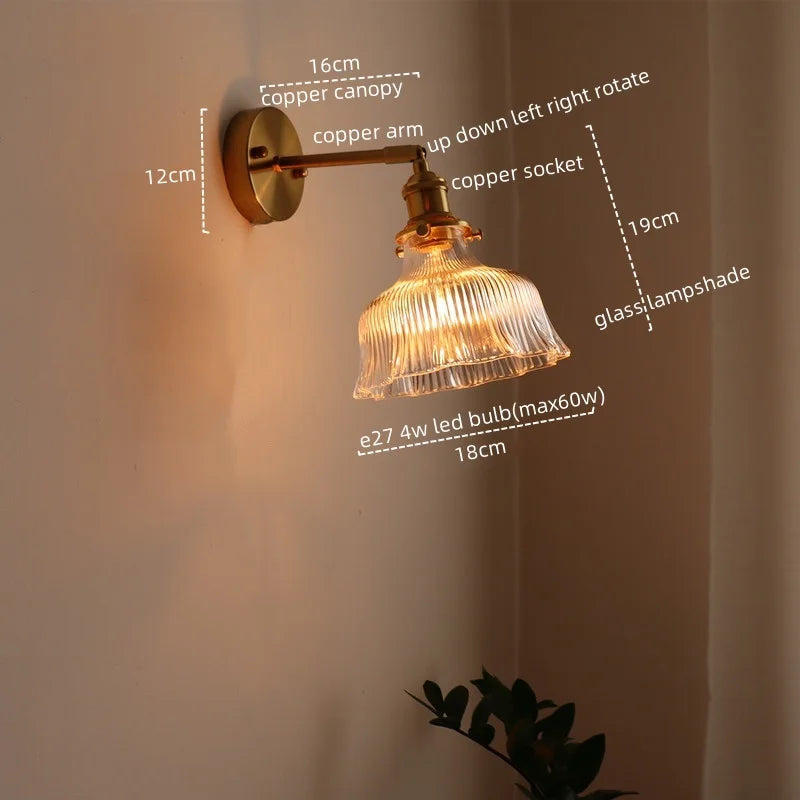 Afralia™ Copper Glass LED Wall Sconce Nordic Modern Balcony Living Room Light