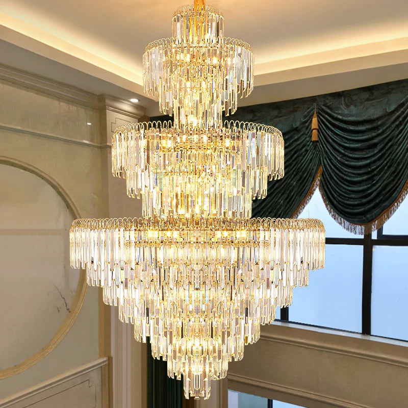 Afralia™ Luxury Crystal Chandelier for Villa Living Room LED Hall Long Lighting