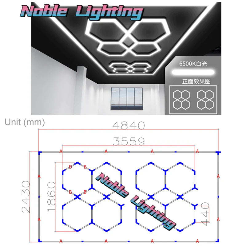Afralia™ Hexagon LED Garage Lamp for Auto Body Repair Workshop Lighting