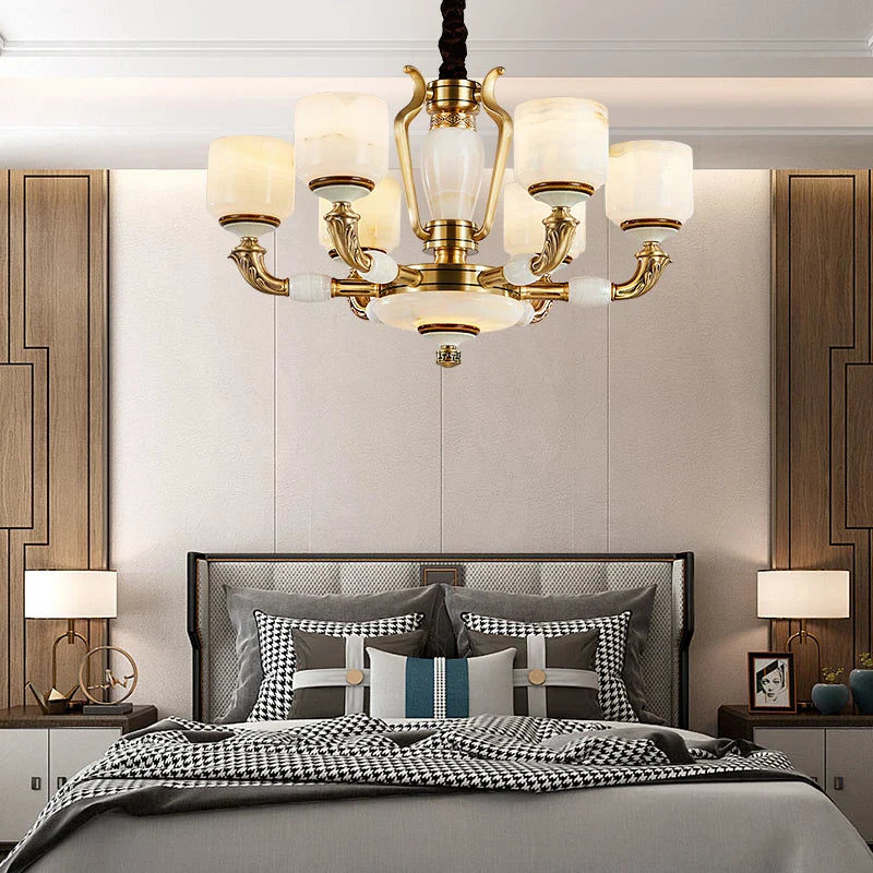 Afralia™ Zinc Alloy European Chandelier with Natural Jade Accent for Villa Living Room