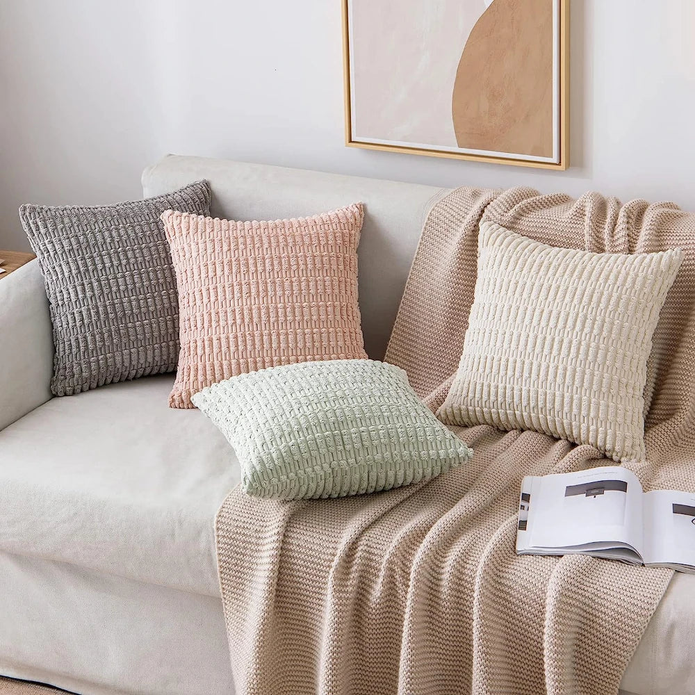 White Green Corduroy Cushion Cover 45x45 - Afralia™ Modern Home Decor Pillow