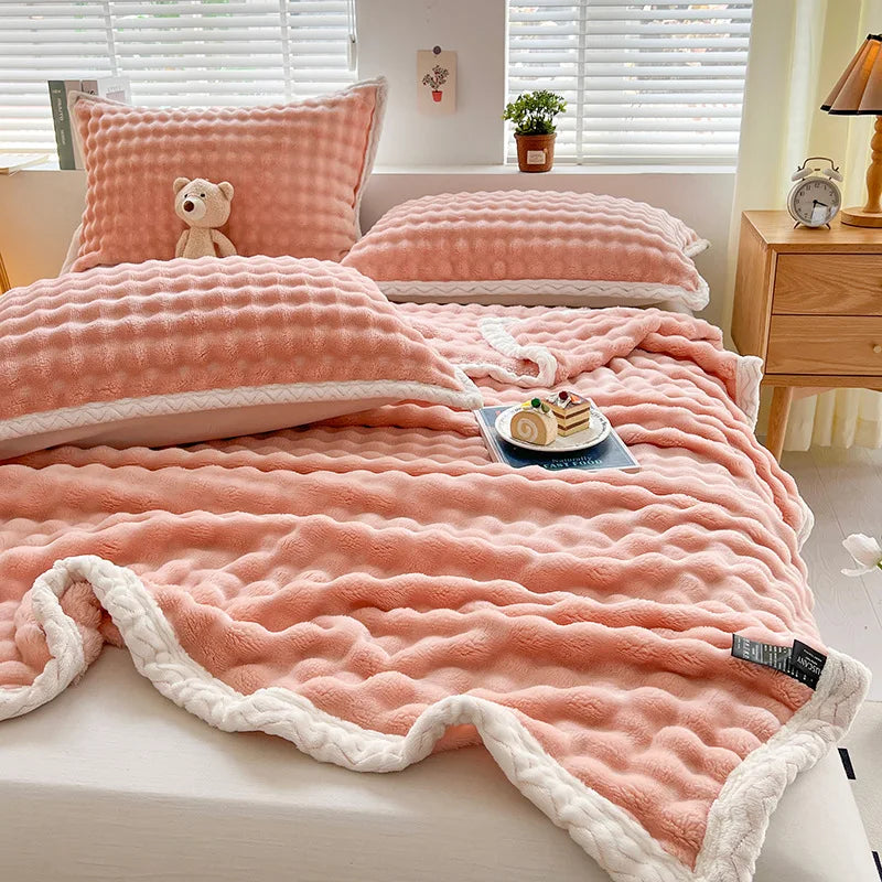 Afralia™ Plush Velvet Bed Blanket for Cozy Autumn Warmth, Soft Coral Fleece Sofa Throw