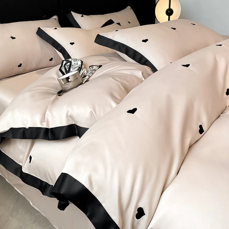 Afralia™ Ice Silk Embroidery Bedding Sets: Luxury Rayon Duvet Set with Lace, Soft & Cozy