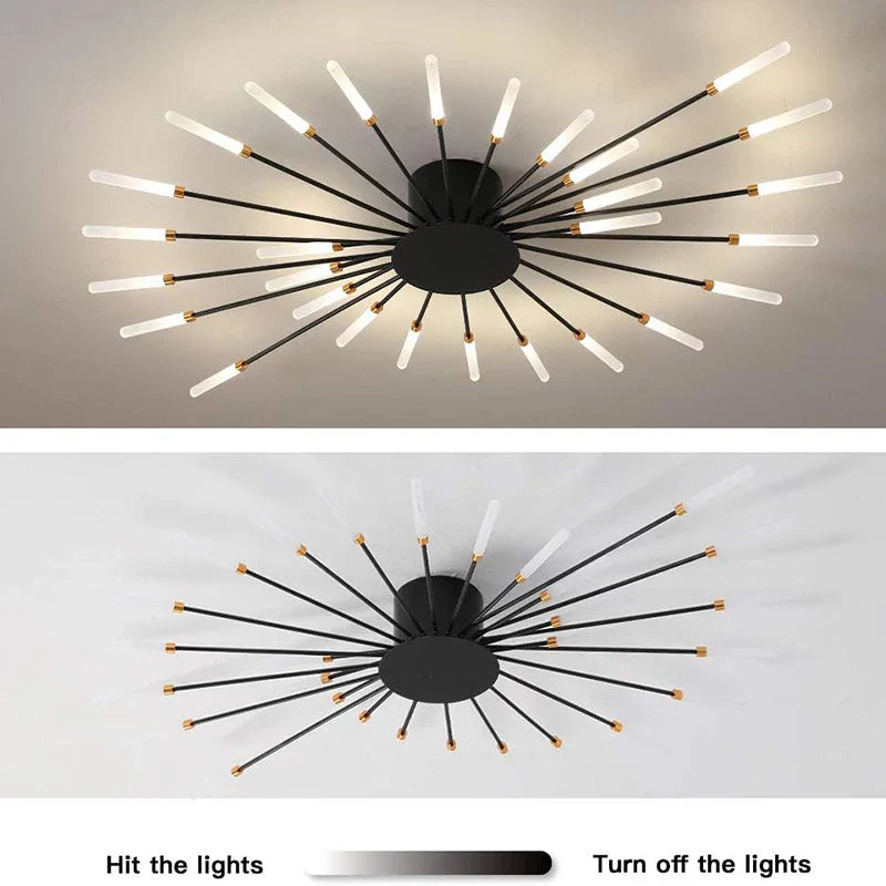 Afralia™ LED Fireworks Chandelier: Modern Ceiling Lamp for Home Decor, Black Kitchen Lighting Fixtures