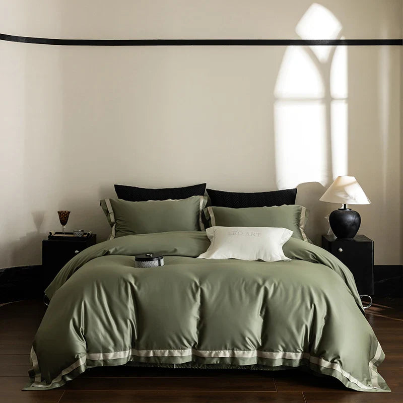 Afralia™ Silky Satin 1200TC Egyptian Cotton Bedding Set - 4Pcs Simple Solid Color