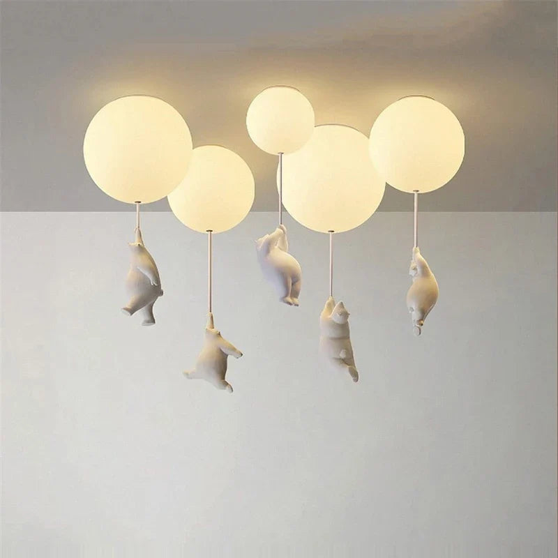 Afralia™ Polar Bear LED Chandelier for Kids' Rooms