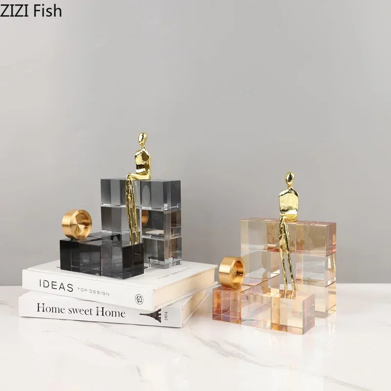 Afralia™ Golden Thinker Crystal Base Sculpture for Modern Desk Decor