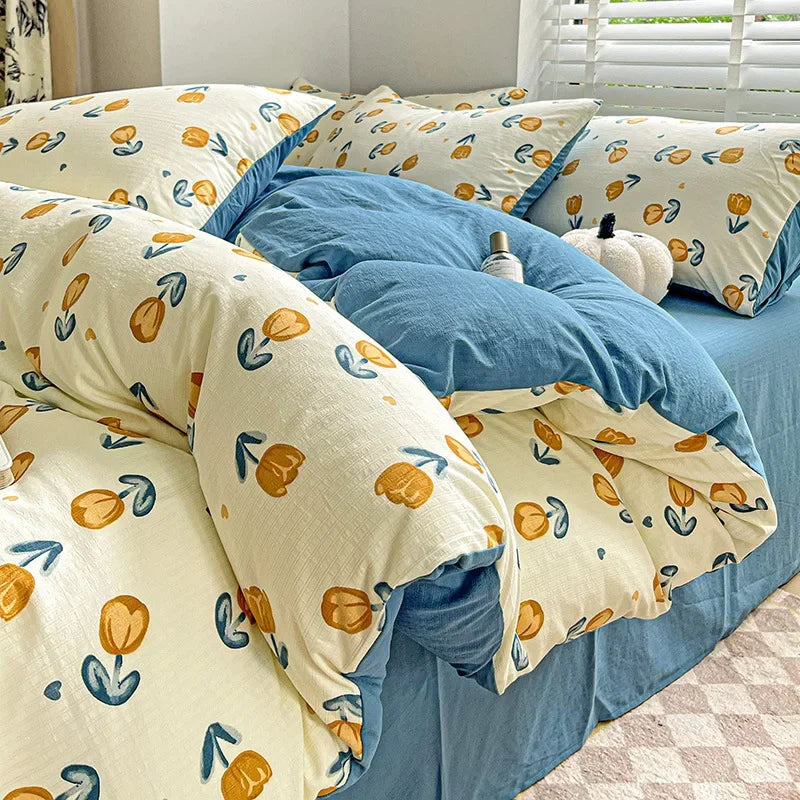 Afralia™ Cartoon Pattern Cotton Bedding Set with Double-Layer Quilt Cover & Super Soft Bedsheet