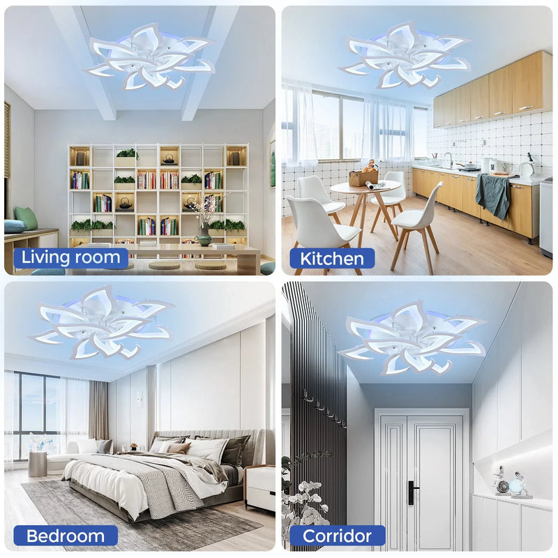 Afralia™ Lotus LED Chandelier for Living Dining Bedroom Kitchen Art Deco Ceiling Light