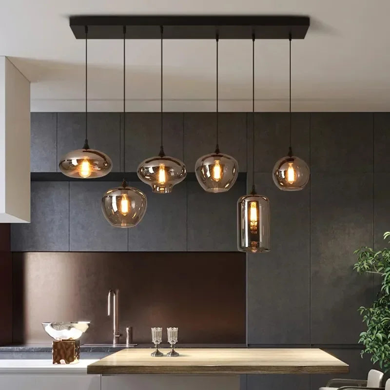 Afralia™ LED Glass Pendant Chandelier for Kitchen Dining Bar Décor