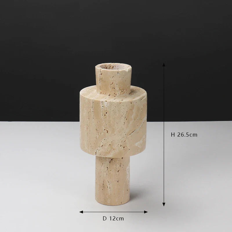 Afralia™ Beige Travertine Stone Vase for Living Room Hotel Dining Table